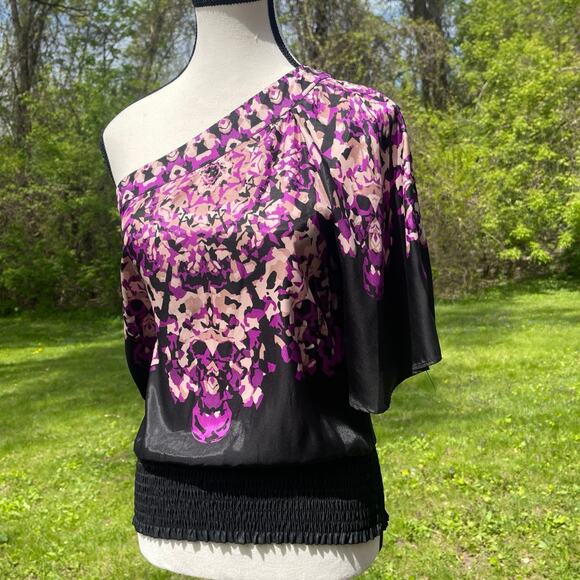 Y2K 00s Vtg Floral Festival Whimsigoth Asymmetrical Rampage One Shoulder Top XS - Picture 1 of 12